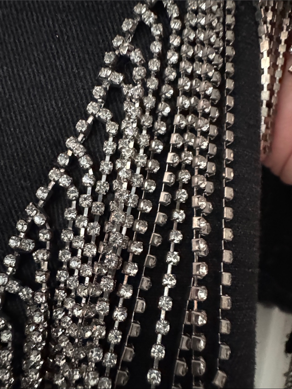 Black Distressed Denim Jacket with rhinestone fringe - Picture 2 of 6